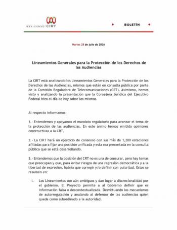 CIRT advierte riesgos a la libertad de expresi&oacute;n en lineamientos sobre derechos de audiencias