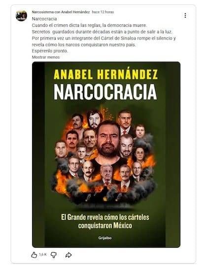 Anabel Hernández anuncia “Narcocracia”, su nuevo libro con el testimonio de “El Grande”