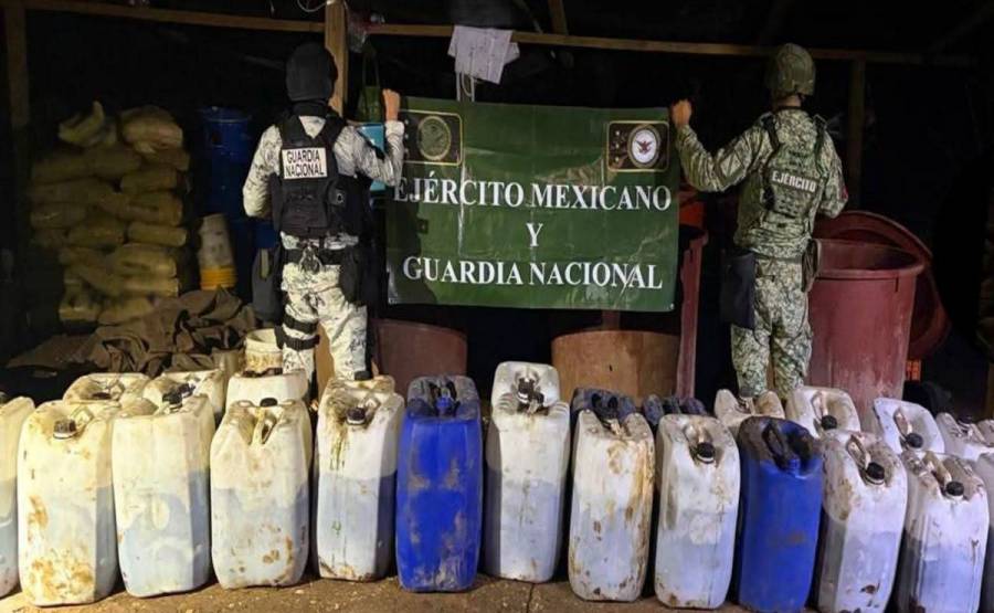 Ejército y Guardia Nacional decomisan químicos para metanfetamina en Michoacán  