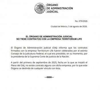 Territorium Life queda fuera del &Oacute;rgano de Administraci&oacute;n Judicial; contratos fueron del extinto Consejo de la Judicatura Federal