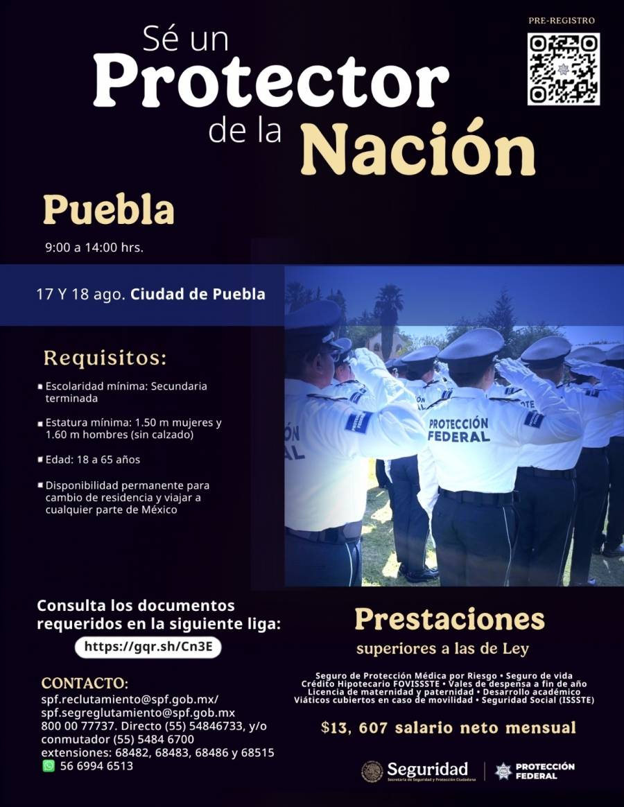 SSPC anuncia jornadas de reclutamiento para integrarse al Servicio de Protección Federal