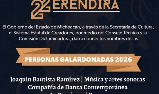 Secum anuncia a ganadores del Premio Estatal de las Artes Er&eacute;ndira 2026