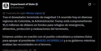 Estados Unidos anuncia ayuda de 15.5 millones de d&oacute;lares para Colombia tras devastador terremoto