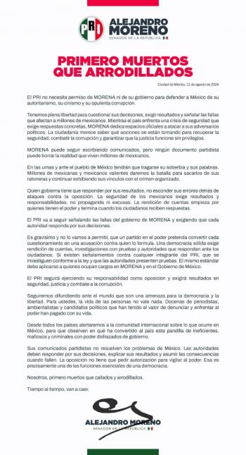 Alejandro Moreno responde a detenci&oacute;n de presunto operador financiero de su hermano: “El PRI no necesita permiso de Morena”