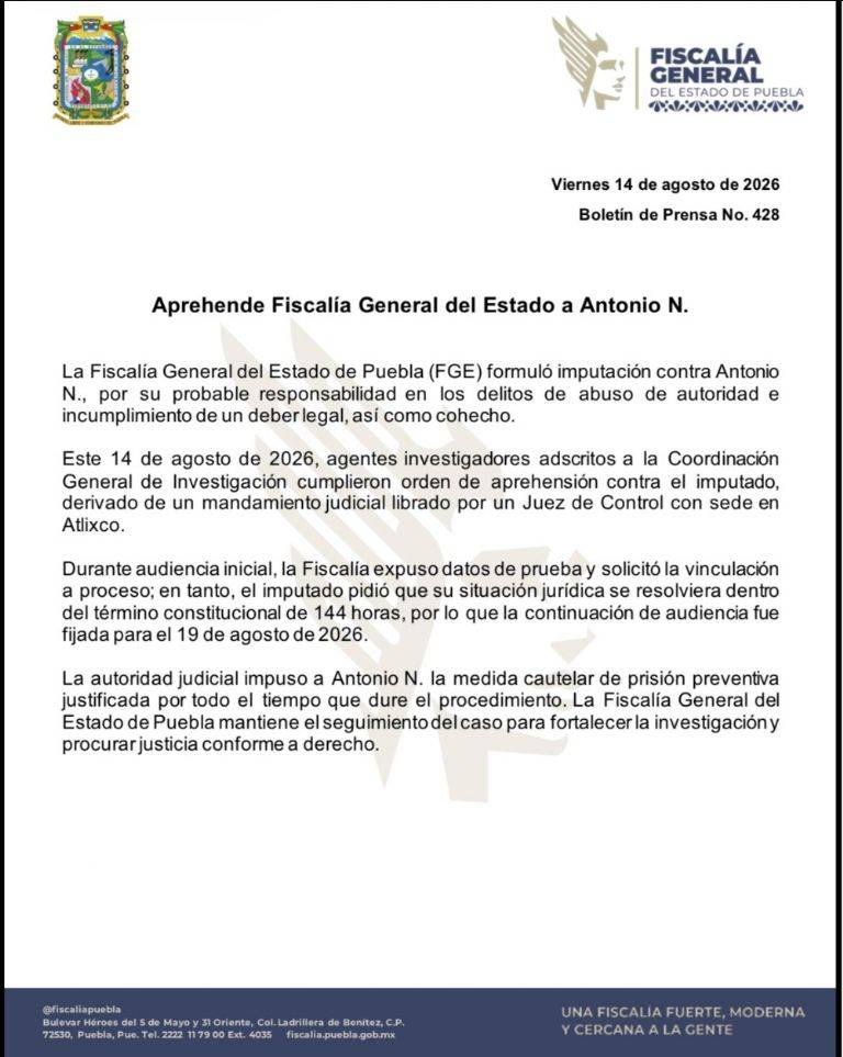 Detienen al secretario de Seguridad de Atlixco por presunto abuso de autoridad