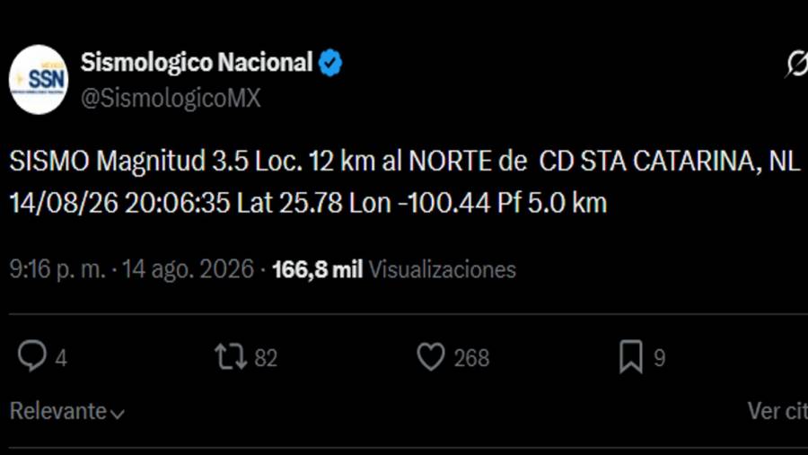 Sismo de magnitud 3.5 sacude Santa Catarina, Nuevo León