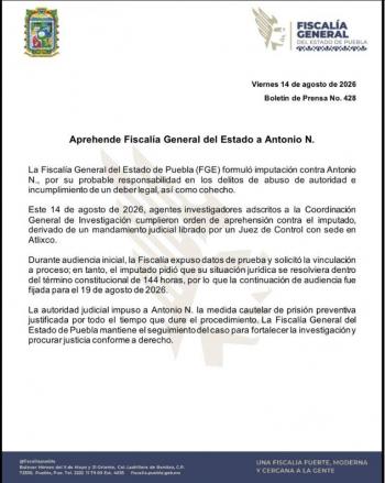 Detienen al secretario de Seguridad de Atlixco por presunto abuso de autoridad