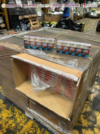Aseguran m&aacute;s de 865 mil cajetillas de cigarros PALL MALL en el AICM