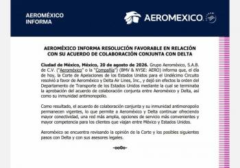 Corte de Estados Unidos mantiene vigente acuerdo de colaboraci&oacute;n entre Aerom&eacute;xico y Delta