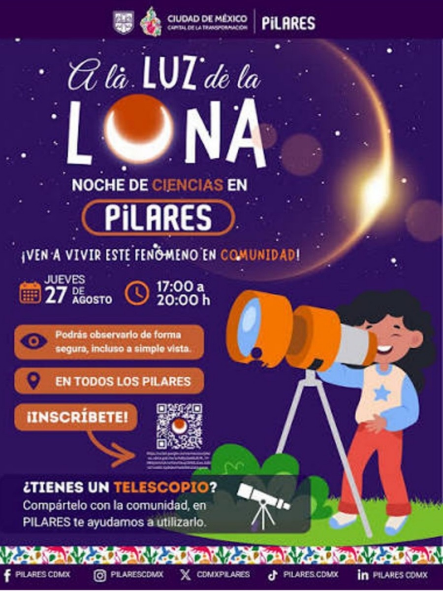 Pilares llevará Telescopios a sus 300 sedes con Motivo del Memorable Eclipse Lunar, el próximo 27 de agosto