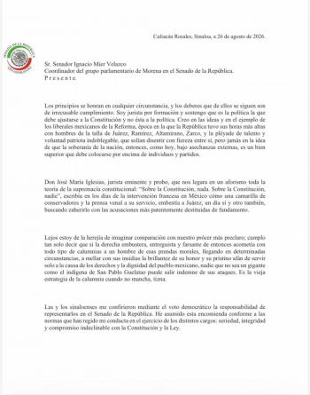 Enrique Inzunza se separa de la bancada de Morena en el Senado tras se&ntilde;alamientos de EE.UU.