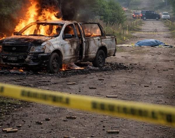 Jornada violenta en Tacámbaro deja un muerto y una camioneta incendiada