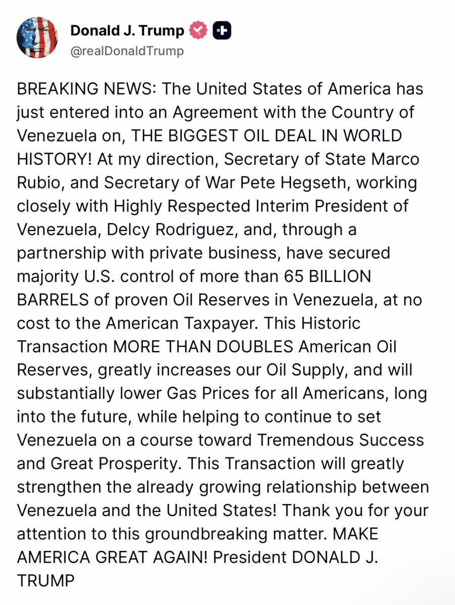 Trump anuncia “histórico” acuerdo petrolero con Venezuela