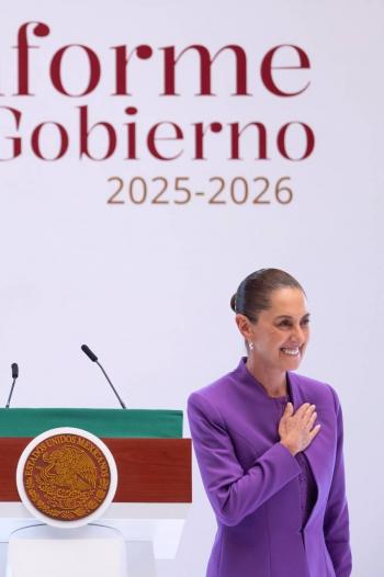 Presidenta destaca principios de pol&iacute;tica exterior sin subordinaci&oacute;n a EU y defefensa de mexicanos all&aacute;