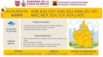 Activan Alerta Amarilla por lluvias en 14 alcald&iacute;as de la CDMX