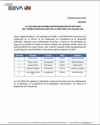 Liga MX ajusta calendario de la Jornada 7 por Leagues Cup