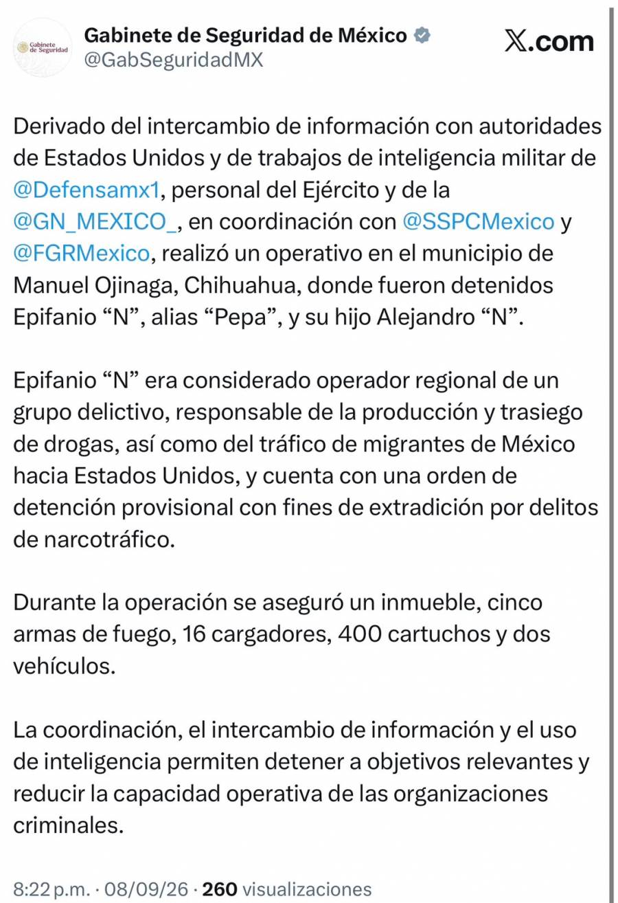 Detienen en Chihuahua a operador criminal buscado por narcotráfico y tráfico de migrantes    
