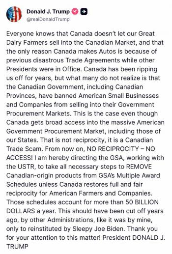 Trump excluye productos canadienses de programas de compras federales en EE.UU.