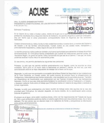 Gobernadora de Chihuahua pide a Sheinbaum reuni&oacute;n para abordar seguridad, agua y exportaci&oacute;n de ganado