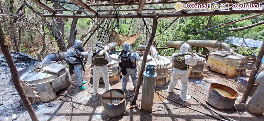 Desmantelan cuatro laboratorios de metanfetamina en Guerrero y Michoacán; aseguran más de 10 toneladas de químicos