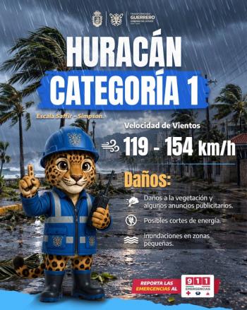 Polo se intensifica a hurac&aacute;n categor&iacute;a 1 frente al Pac&iacute;fico mexicano; gobernadora de Guerrero pide estar atentos