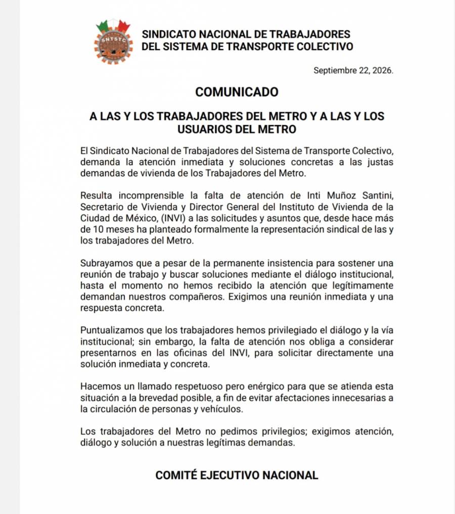 Trabajadores del Metro exigen atención del INVI a demandas de vivienda