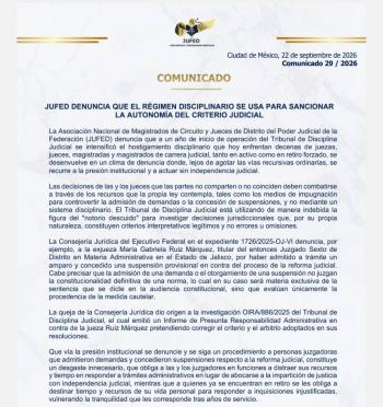JUFED denuncia uso del r&eacute;gimen disciplinario contra jueces por sus criterios sobre la reforma judicial