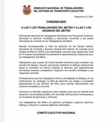 Trabajadores del Metro exigen atenci&oacute;n del INVI a demandas de vivienda