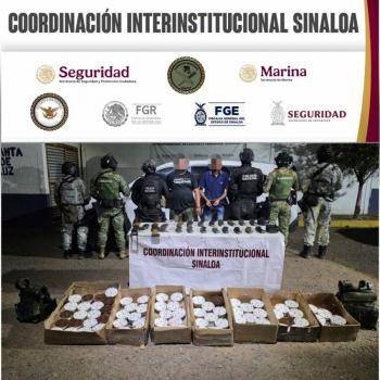 Detienen a dos hombres en Concordia; aseguran fusiles, explosivos y presunta droga en operativo de seguridad