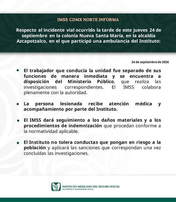 Detienen a chofer de ambulancia del IMSS tras atropellar a una persona y chocar en Azcapotzalco