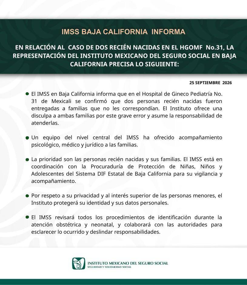 IMSS admite entrega equivocada de dos recien nacidas en hospital de Mexicali  
