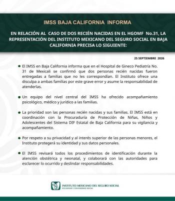 IMSS admite entrega equivocada de dos recien nacidas en hospital de Mexicali
