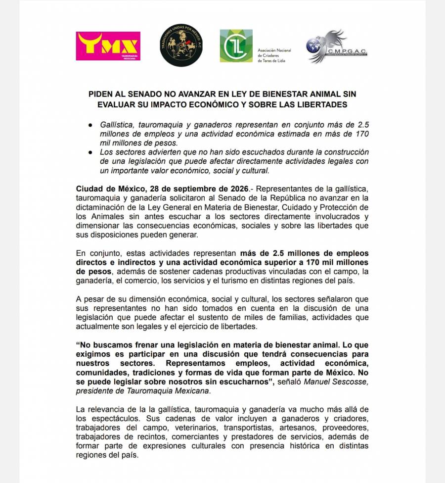 Piden al Senado frenar dictaminación de ley de bienestar animal y escuchar a sectores afectados
