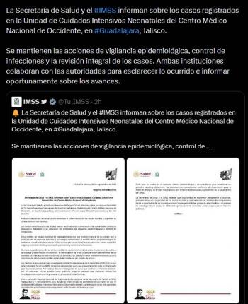 Investigan deceso de tres reci&eacute;n nacidos en hospital del IMSS en Guadalajara