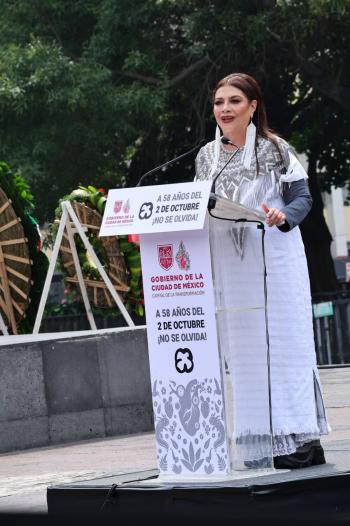 Clara Brugada reiter&oacute;: Nunca m&aacute;s un Estado contra los Estudiantes, a 58 de la matanza  del 2 de octubre