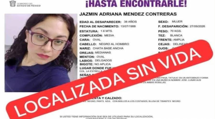 Jazmín Adriana Méndez es localizada sin vida en Valle de Chalco