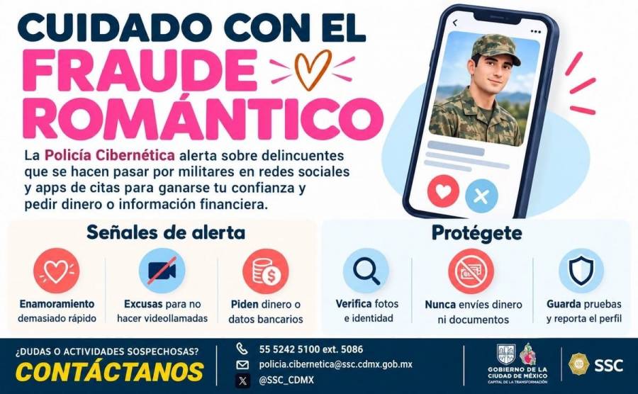Policía Cibernética alerta por estafas sentimentales con perfiles militares falsos en redes sociales y aplicaciones de citas