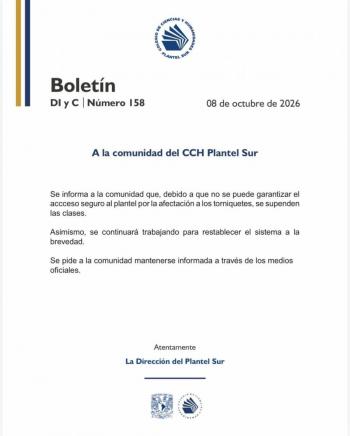 CCH Sur suspende clases presenciales por fallas en sistema de acceso; reanudaci&oacute;n ser&aacute; hasta nuevo aviso