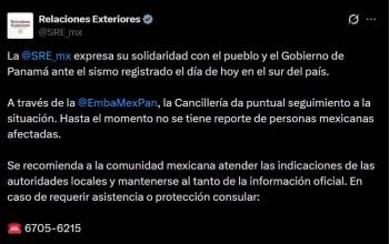 SRE descarta mexicanos afectados tras sismo en Panam&aacute; y mantiene seguimiento a la emergencia