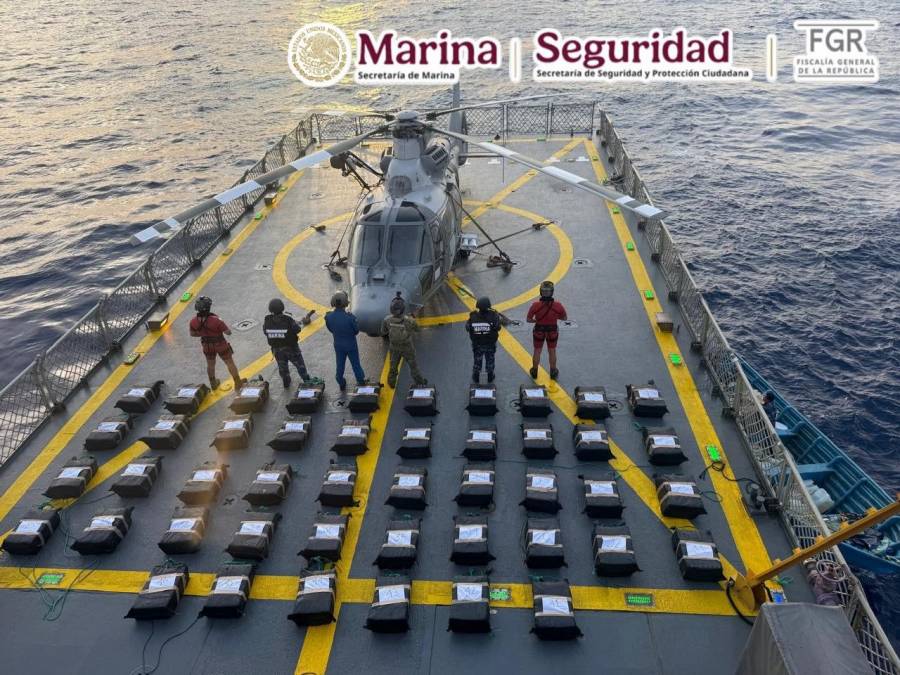 Marina asegura 1.2 toneladas de cocaína frente a Oaxaca; hay seis detenidos tras operativo con Guardia Costera de EE.UU.