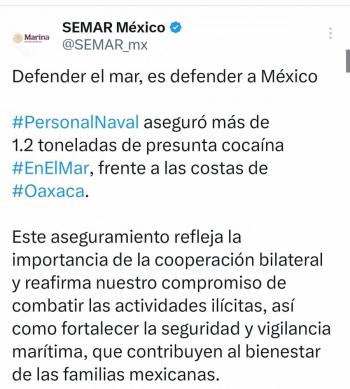 M&eacute;xico pide a EU alertar sobre narcolanchas para evitar ataques con misiles