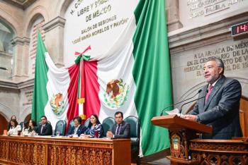 Delfina G&oacute;mez es la mejor gobernante del Estado de M&eacute;xico, afirma Horacio Duarte durante comparecencia en el Congreso