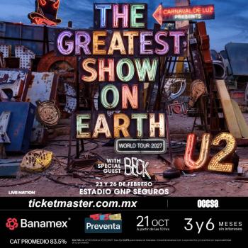 U2 ANUNCIA CARNAVAL DE LUZ PRESENTA THE GREATEST SHOW ON EARTH WORLD TOUR 2027