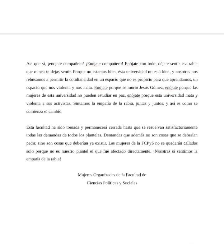 Encapuchadas de FCPYS reprochan a las autoridades nula atención a violencia en la UNAM