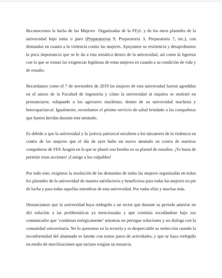 Encapuchadas de FCPYS reprochan a las autoridades nula atención a violencia en la UNAM