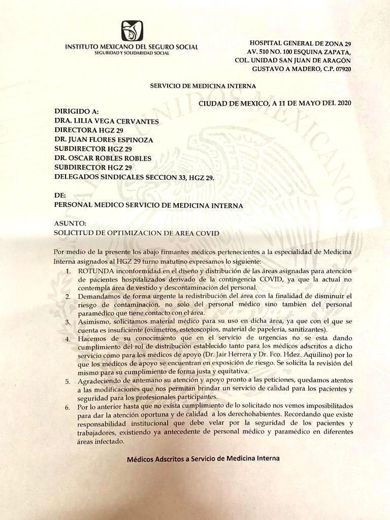 40 CONTAGIADOS ENTRE PERSONAL DE SALUD DE HOSPITAL DE ZONA DEL IMSS 29