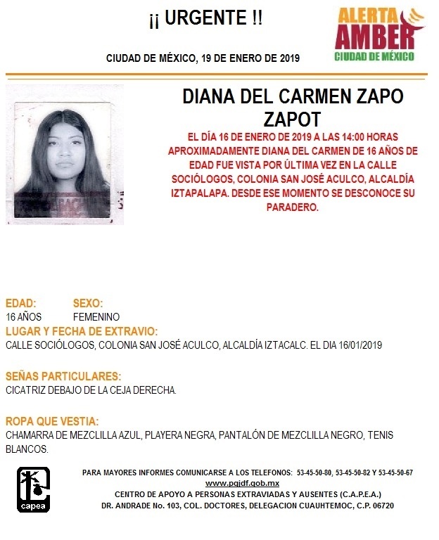 La PGJ-CDMX activa Alerta Amber para localizar a joven de 16 años