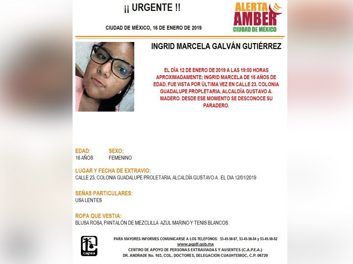 Alerta Amber: Ayuda a Ingrid Marcela Galván a regresar a casa